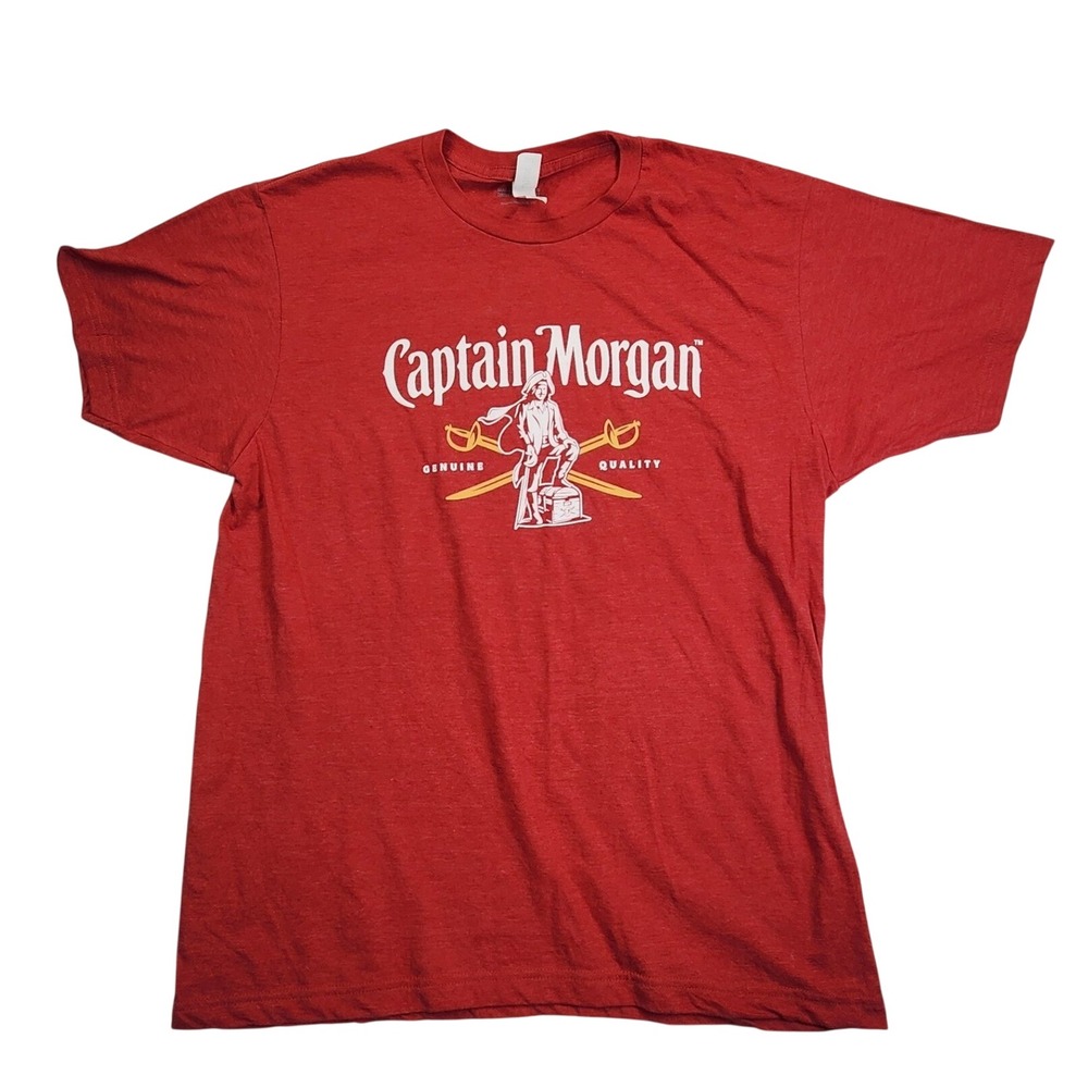 Captain Morgan Red Graphic T-Shirt Tultex Mens Large Rum Alcohol Promo Tee L Red